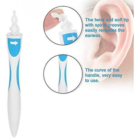 Meidong Ear Wax Removal Tool Smart Spiral Swab Q Grips Earwax Remover Ear Wax Cleaner Cleaning Spiral Heads Earwax Remover Ear Wax Remover KIT Safe Soft Silicone with 16 Replacement Tips